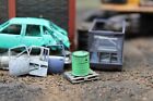DENTED OIL DRUMS - GREEN WEATHERED - ENGINE SHED TOOL OO GAUGE 1/76 - PACK OF 10