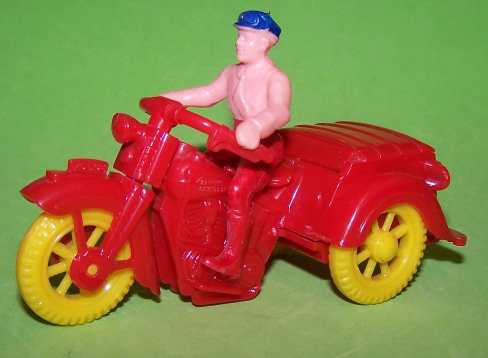 1950 Thomas Toys plástico rígido Harley Davidson Police Servi motocicleta + piloto - Imagem 1 de 4