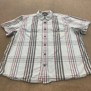 Carhartt Hemd Herren 2XL Button Down Kurzarm Loose Fit blau kariert 105175 H51 - Bild 1 von 10
