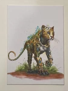 ACEO Print Watercolor Robot Artist Trading Card Cat Jaguar ATC - Picture 1 of 3