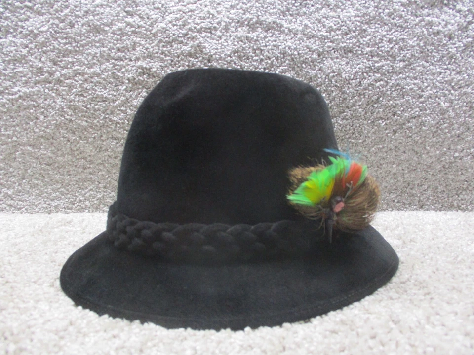 De colección Brooks Brothers Fedora Negro Terciopelo Genuino 7 1/4 Pluma Alce Detalle Usado en Excelente Condición Foto 1 de 4