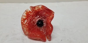 ART GLASS RED MULTITONE MARBLED LONG STEM GLASS FLOWER 5" - Picture 1 of 4
