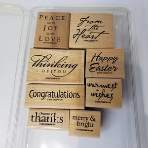Stampin' UP! "ALL YEAR CHEER I" WOOD MOUNTED RUBBER STAMPS 2002 Set of 8 - Picture 1 of 7