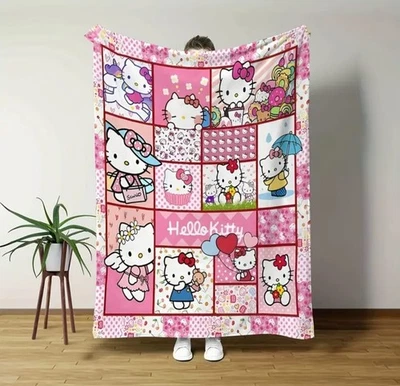 Hello Kitty Sanrio 1pc  Cartoon Character Printed Flannel Blanket, Versatile For - Image 1 of 4