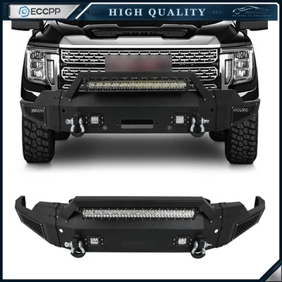 Black Steel Front Bumper W/Winch Plate&LED Lights For 2019-2022 GMC Sierra 1500 Foto 1 de 4