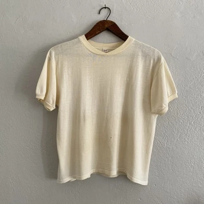 Camiseta de algodón blanca suave Penney's vintage años 40 cuello tejido acanalado talla grande Foto 1 de 4