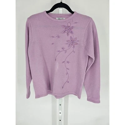 Haband! Women's Purple Long Sleeve Embroidered Floral Casual Knit Sweater Size S - Image 1 of 4