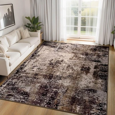 Tapete de sala de estar 5x7 marrom tapete de área lavável à máquina boho tapete de café antiderrapante... - Imagem 1 de 4