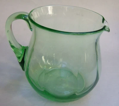 ART DECO GREEN DEPRESSION GLASS VINTAGE LARGE JUG PITCHER C1930 COLLECTABLES - image 1 of 4