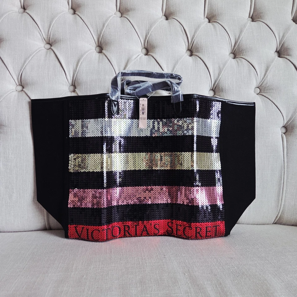 BOLSO DE MANO VICTORIA'S SECRET CINCO COLORES RAYAS LENTEJUELAS FIN DE SEMANA LIMITADO NUEVO CON ETIQUETAS Foto 1 de 1
