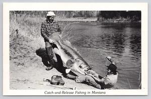Vintage RPPC Postcard MT UNPOSTED CATCH Release Fishing in Montana DUCKBOY CARD - Picture 1 of 3