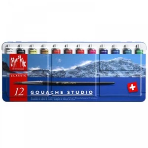Caran D'Ache Classic Gouache Studio Paint - Set di 12 tubi e pennello in latta metallo - Foto 1 di 1