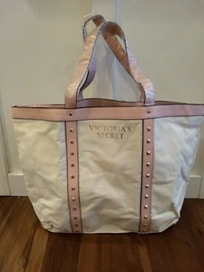 Victoria Secret Bag Tote Pink and Cream Studded New! - Picture 1 of 5