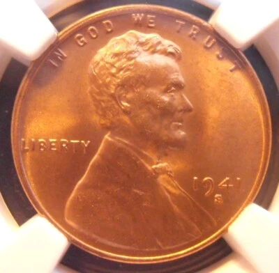 1941 S Lincoln Cent, SCARCE HIGH GRADE NGC Certified MS 67 RD   (41SN83) - Image 1 of 4