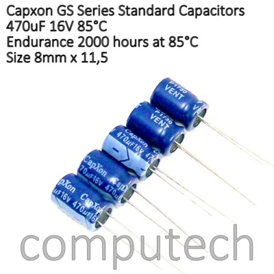 5 pezzi 470uF 16V 85°C Condensatore  elettrolitico CAPXON GS Serie - Image 1 of 2