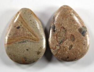 Two (2) Pudding Stone Conglomerate 38x28mm Teardrop Beads (284) 