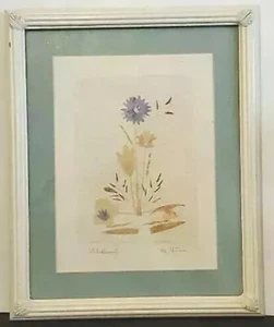 Vintage Pressed Dried Flower Artwork Picture Signed Ornate Wood Frame Botanical - Picture 1 of 13