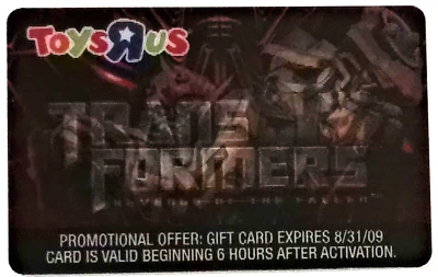 TOYS R US GIFT CARD TRANSFORMERS REVENGE OF THE FALLEN COLLECTABLE NO VALUE 1030 - Image 1 of 2