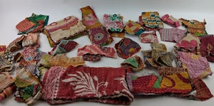 Kantha Fabric Scrap Pieces Remnants Squares Quilt Junk Journal Assorted Sizes - Picture 1 of 9
