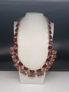 Talbots Gold Tone Reds Pinkberry Purple Faceted Glass Statement Necklace - Picture 1 of 11