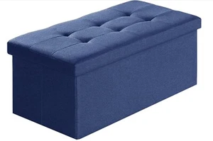 Box Fußhocker Sitz Aufbewahrung Ottomane klappbar Stauraum Truhe Bank 76x38x38cm blau - Bild 1 von 7