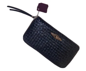 New ELLIOTT LUCCA Woven Metallic Leather Zip Around Wallet 8 x 4 x 1 Black - Picture 1 of 11