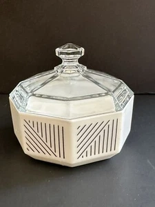 Vintage Arcoroc OCTIME White Glass Black Stripe Sugar Bowl w Lid Arcopal France - Picture 1 of 17