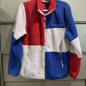 Fila Sherpa Full Zip Sweatshirt Jacket Red White Blue Colorblock Men's Small - Picture 1 of 7