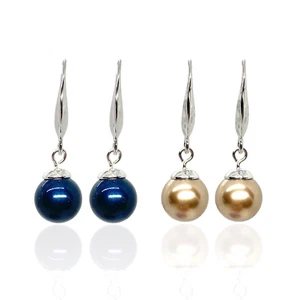 Blue / Bronze Swarovski Elements Pearl Drop Earrings 18K White Gold Plated - Picture 1 of 4