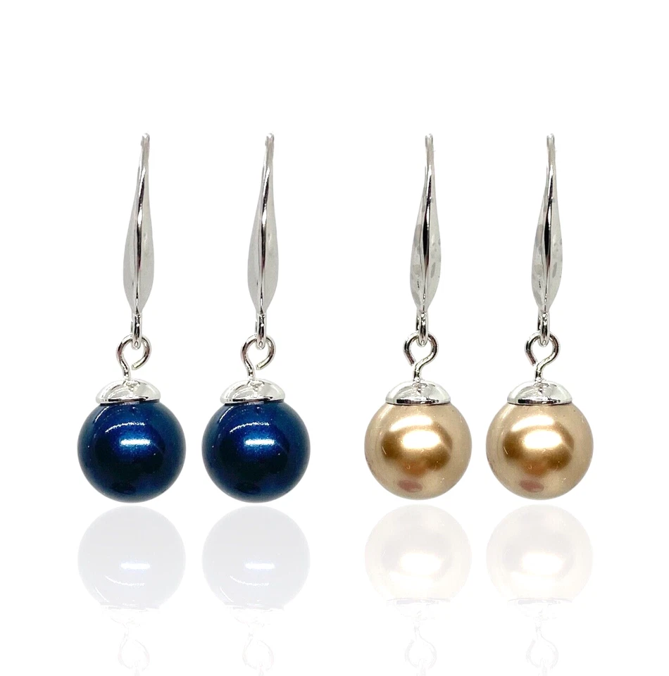 Brincos de gota de pérola azul/bronze Swarovski Elements folheados a ouro branco 18K - Imagem 1 de 2