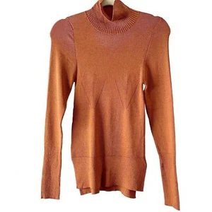 Free People rost orange glitzernder Rollkragen Slinky Langarm gerippter Pullover M - Bild 1 von 9