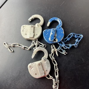 3x VTG Steel Lever Hollow Barrel Padlock w/ Chain - Made in Portugal - NO KEY - Picture 1 of 11