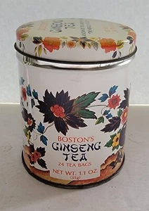 Vintage Boston's Ginseng Tea Colorful Floral Metal Tin EMPTY Lidded Storage Box - Picture 1 of 7