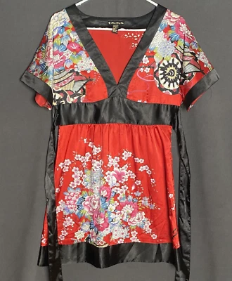 Forever Twenty One Shirt Womens Medium Red Kimono Style Side Zip Built In Belt - Image 1 of 4