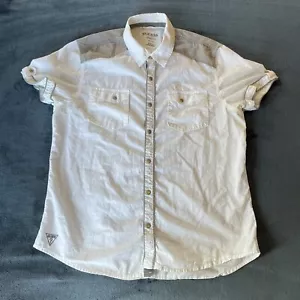 Guess Men’s Short Sleeve Snap Up White Slim Fit Collar Shirt XL - Picture 1 of 13