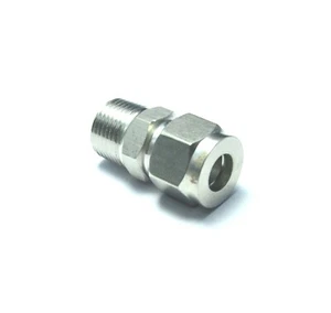 3/8" OD x 3/8" NPT Male Steel Stainless Twin Ferrule Straight Fitting WOG - Picture 1 of 6