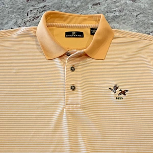 Sakmann Men’s Polo Shirt Orange White Striped Ducks Short Sleeve Size M - Picture 1 of 12