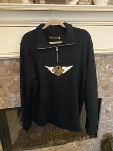 Harley Davidson 100% Dehen Wolle Pullover Zip Sweater Logo Patch Gr. XL USA MADE - Bild 1 von 9