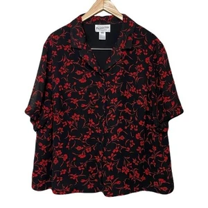Blusa vintage Pendleton negra y roja floral manga corta abotonada para mujer 22W” - Imagen 1 de 5