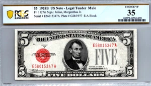1928-B $5 Legal Tender Mule PCGS 35 Choice VF Fr. 1527m - Picture 1 of 3