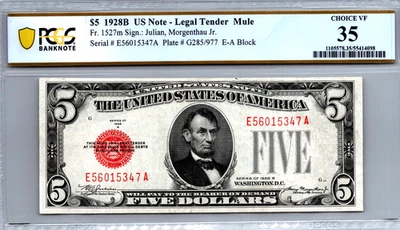 1928-B $5 Legal Tender Mule PCGS 35 Choice VF Fr. 1527m - Image 1 of 3