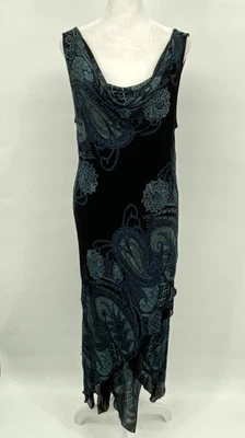 Vestido De Colección Azul Eva Mujer 14 Negro Azul Paisley Cuentas Dobladillo Hada Gótico Y2K Foto 1 de 4