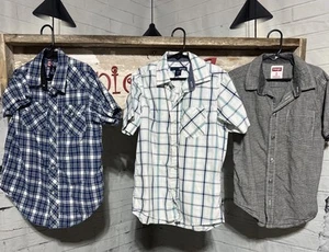 Boys Plaid Button Down Short Sleeve Shirt Lot Of 3 Size 5-8 - Picture 1 of 11