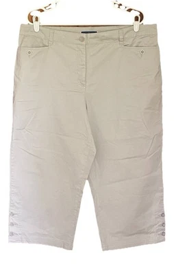 PANTALONES CAPRI KAREN SCOTT MUJER TALLA GRANDE BRONCEADOS DETALLE BOTÓN PARTE INFERIOR DE LA PIERNA TALLA 18 Foto 1 de 3