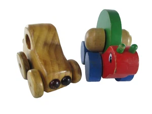 Wooden Childrens Push Along Vehicles Car and Playwell Sound Snail Good Condition - Picture 1 of 13