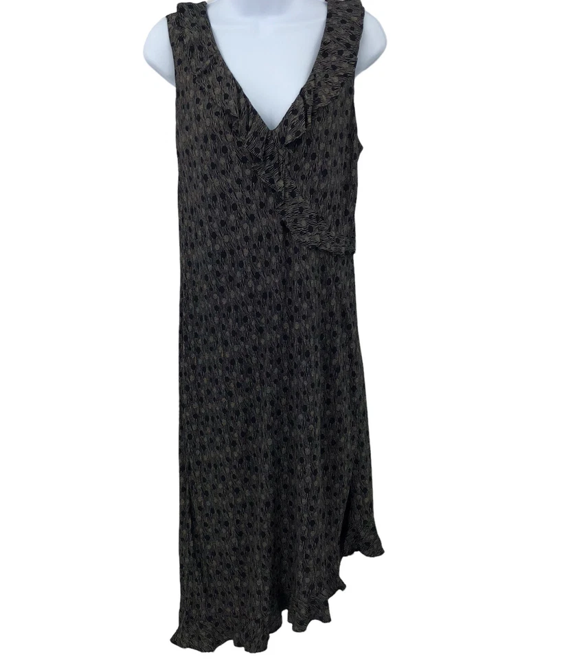 Vestido vintage para mujer talla 14 abstracto lunares dobladillo asimétrico negro sin mangas Foto 1 de 4