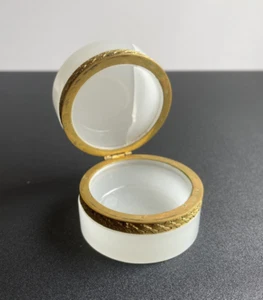 White Opaline Glass Box Casket Casque Milk Glass Hinged Dresser Box Cask FLAWED - Picture 1 of 21