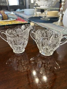 Vintage Cambridge Elegant Glass Rose Point Etched Pattern Cream & Sugar Set - Picture 1 of 8