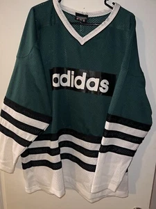 Vintage 1990s Adidas Mesh Hockey Green Jersey 90s Logo Men’s Size Large USA - Picture 1 of 11
