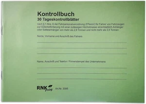 RNKVERLAG 3095 - Kontrollbuch mit 30 Tageskontrollblättern, 32 Blatt, nummeriert - Bild 1 von 3